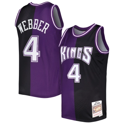 Men's Sacramento Kings Chris Webber Purple/Black Hardwood Classics 2000/01 Split Swingman Jersey 01