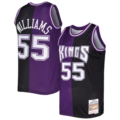 Men's Sacramento Kings Jason Williams Purple/Black Hardwood Classics 2000/01 Split Swingman Jersey 01