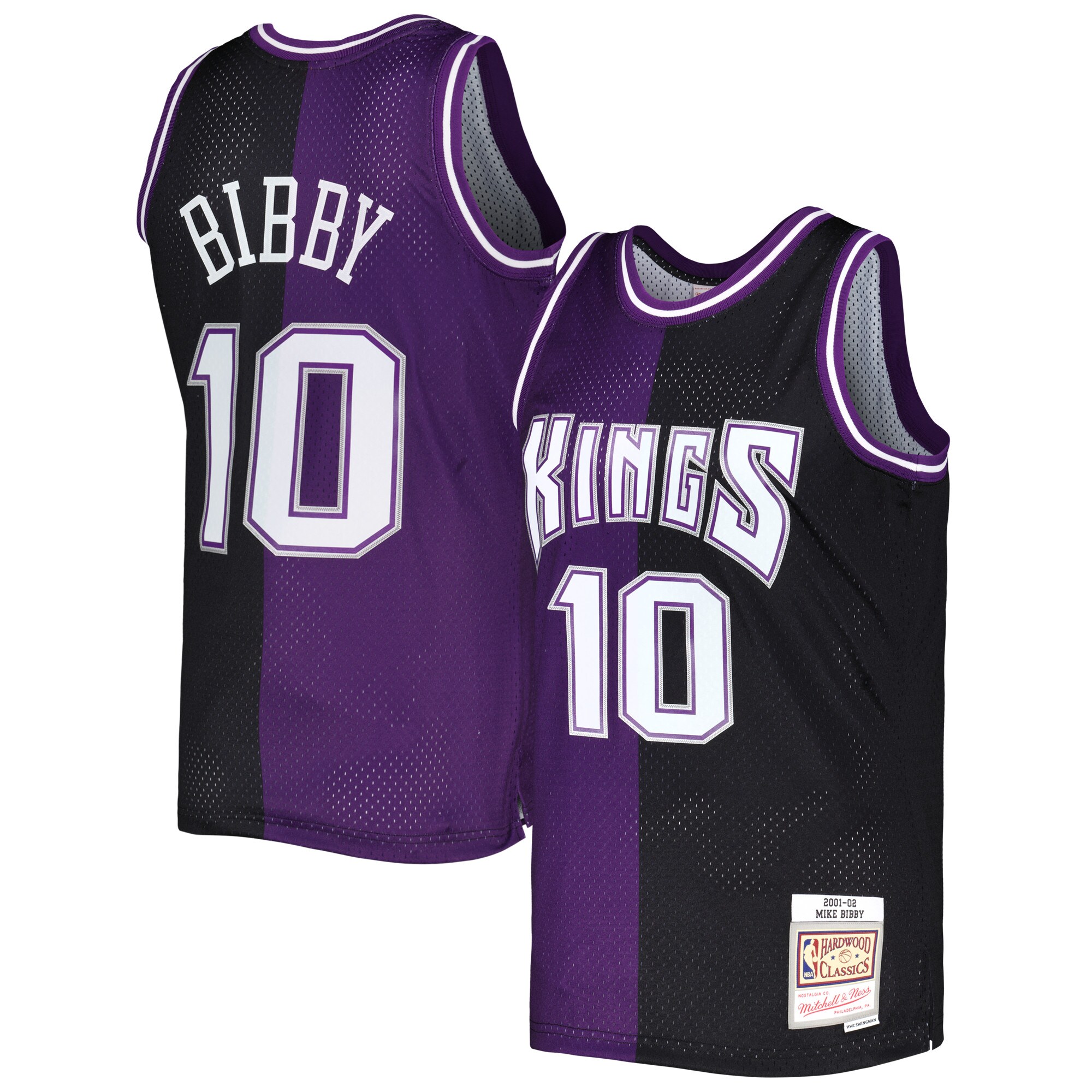 Men's Sacramento Kings Mike Bibby Purple/Black Hardwood Classics 2001/02 Split Swingman Jersey