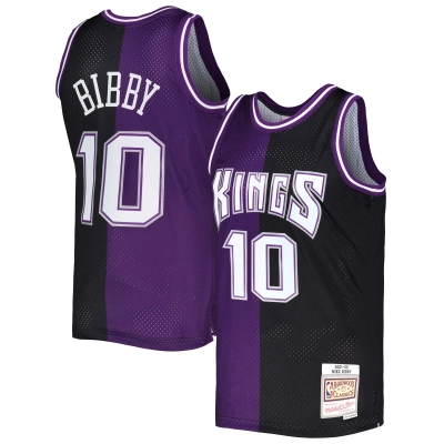 Men's Sacramento Kings Mike Bibby Purple/Black Hardwood Classics 2001/02 Split Swingman Jersey 01