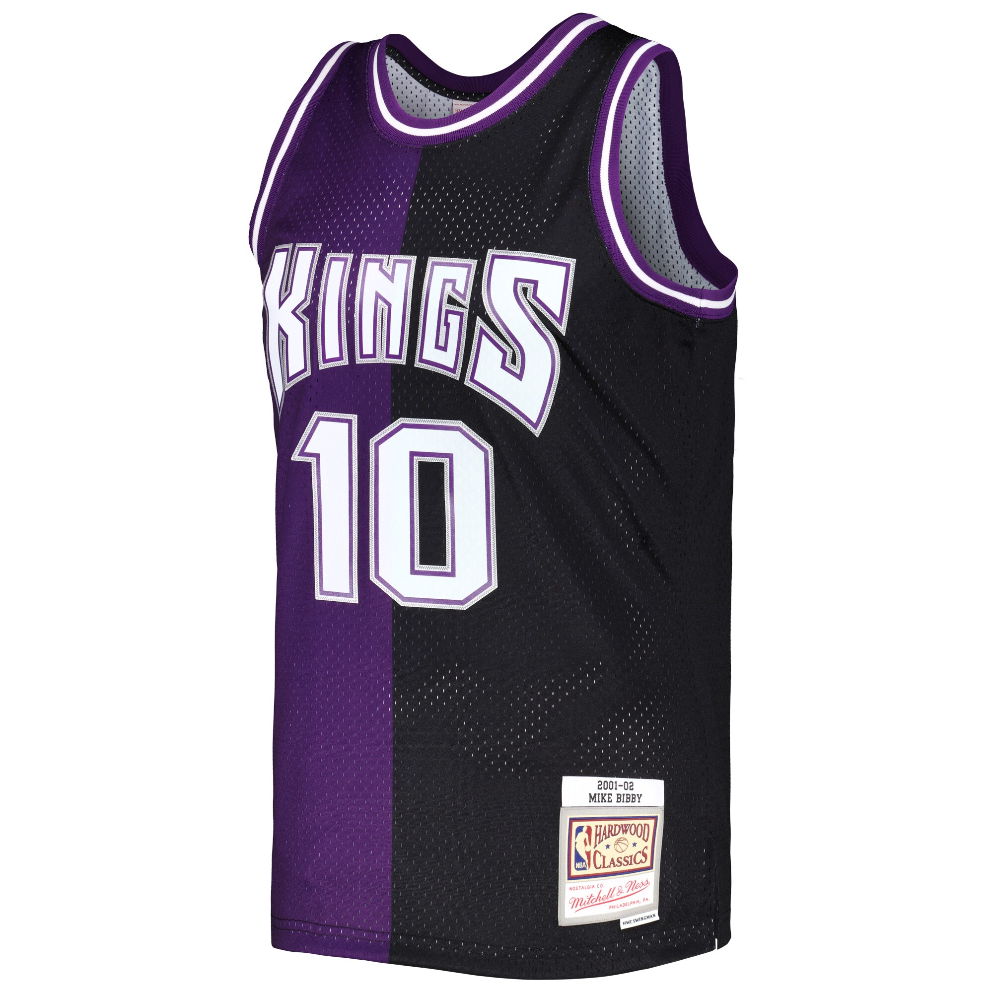 Men's Sacramento Kings Mike Bibby Purple/Black Hardwood Classics 2001/02 Split Swingman Jersey
