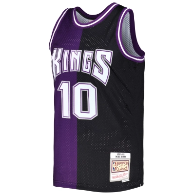 Men's Sacramento Kings Mike Bibby Purple/Black Hardwood Classics 2001/02 Split Swingman Jersey 02