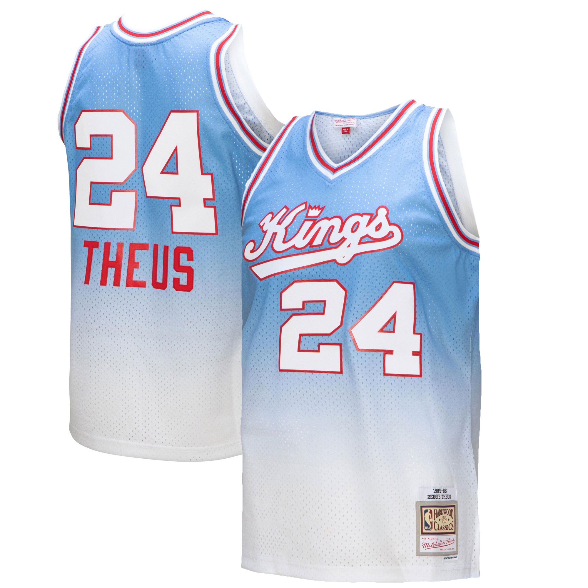 Men's Sacramento Kings Reggie Theus White/Light Blue 1985/86 Hardwood Classics Fadeaway Swingman Player Jersey