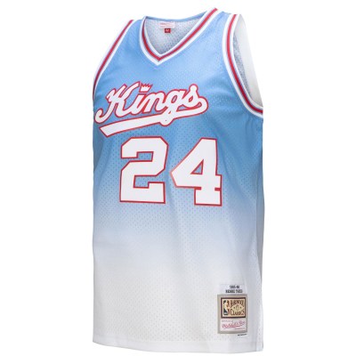 Men's Sacramento Kings Reggie Theus White/Light Blue 1985/86 Hardwood Classics Fadeaway Swingman Player Jersey 02