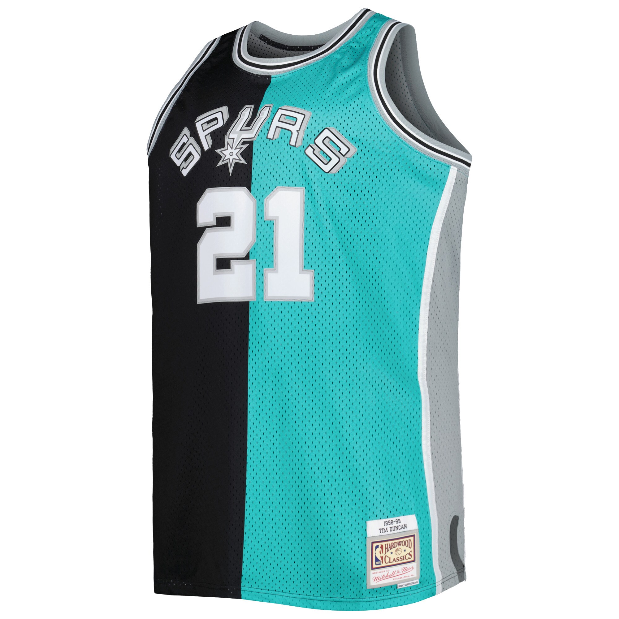 Men's San Antonio Spurs Black/Teal Big & Tall Hardwood Classics 1998/99 Split Swingman Jersey