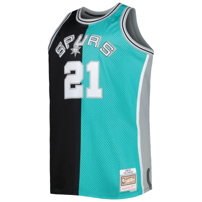 Men's San Antonio Spurs Black/Teal Big & Tall Hardwood Classics 1998/99 Split Swingman Jersey 02