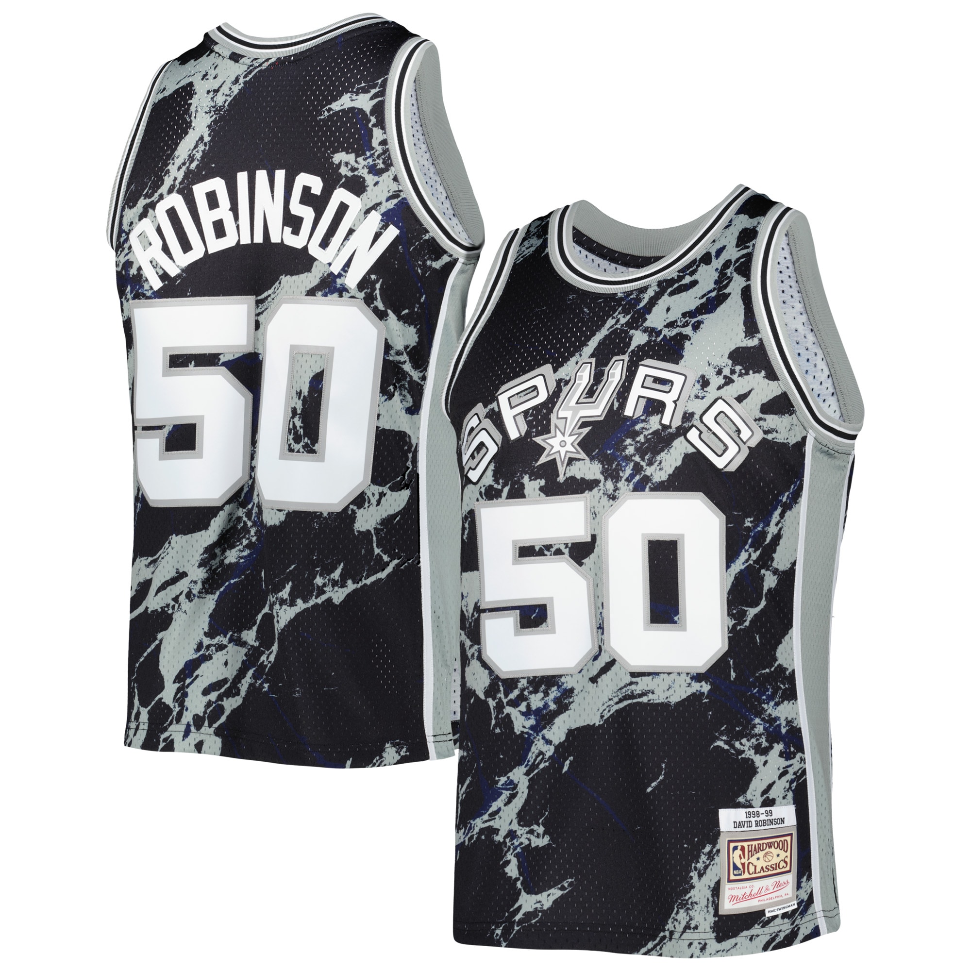 Men's San Antonio Spurs David Robinson Black 1998/99 Hardwood Classics Marble Swingman Jersey