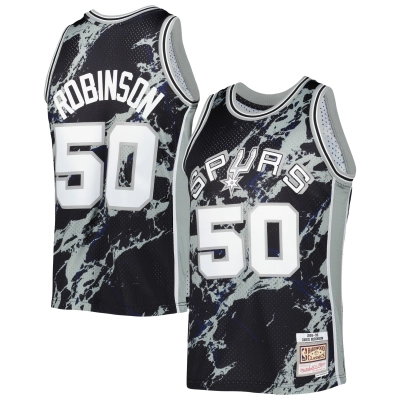 Men's San Antonio Spurs David Robinson Black 1998/99 Hardwood Classics Marble Swingman Jersey 01