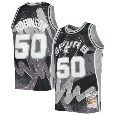 Men's San Antonio Spurs David Robinson Black Hardwood Classics 1998/99 Hyper Hoops Swingman Jersey 01