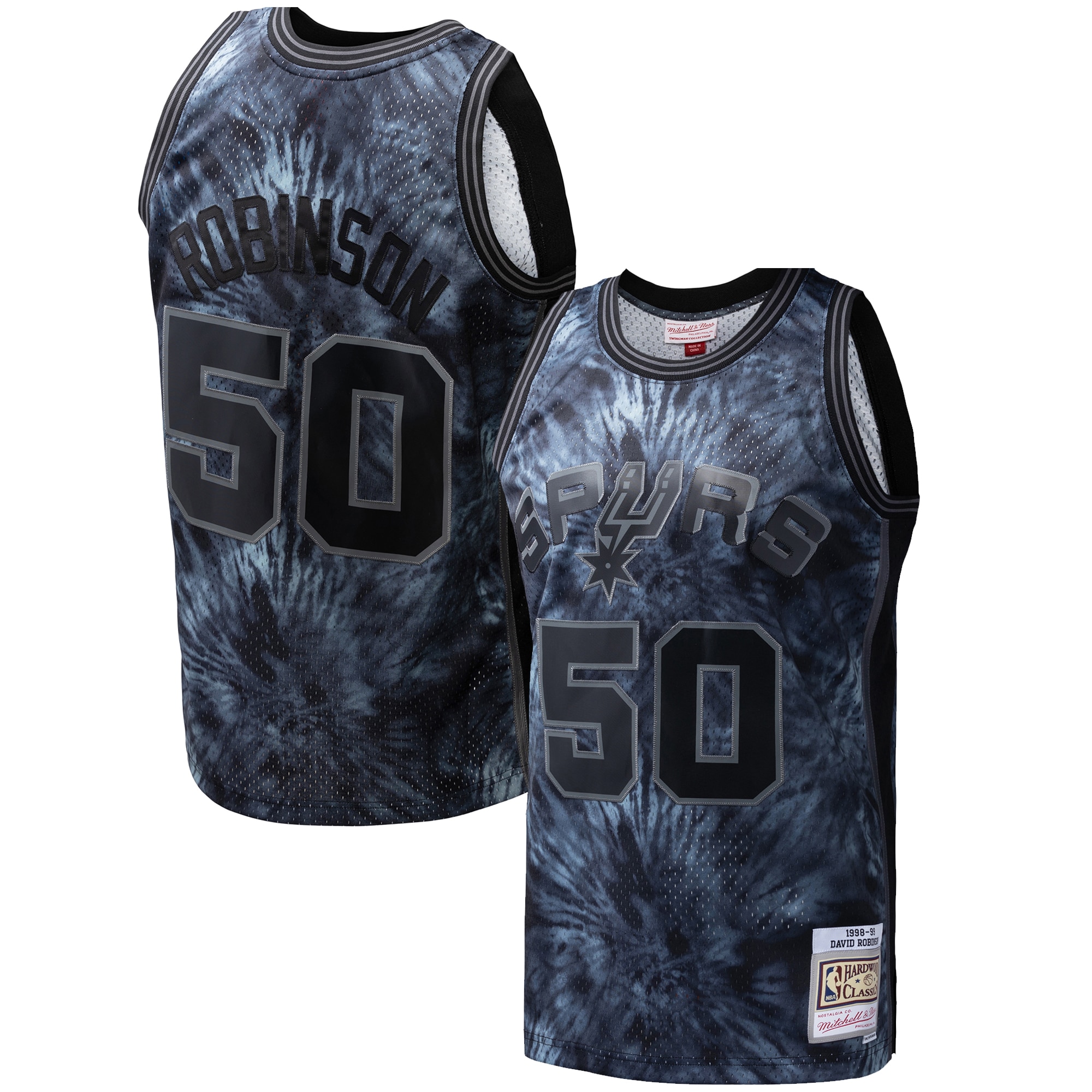 Men's San Antonio Spurs David Robinson Black Hardwood Classics 1998/99 Tie-Dye Swingman Jersey