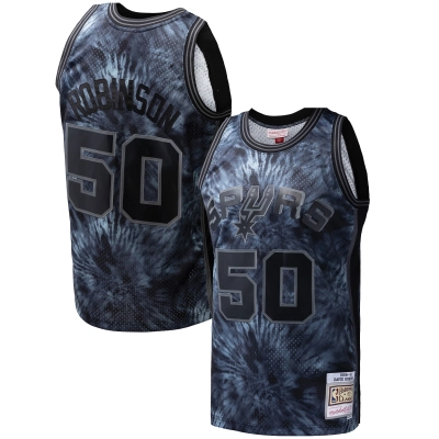 Men's San Antonio Spurs David Robinson Black Hardwood Classics 1998/99 Tie-Dye Swingman Jersey 01
