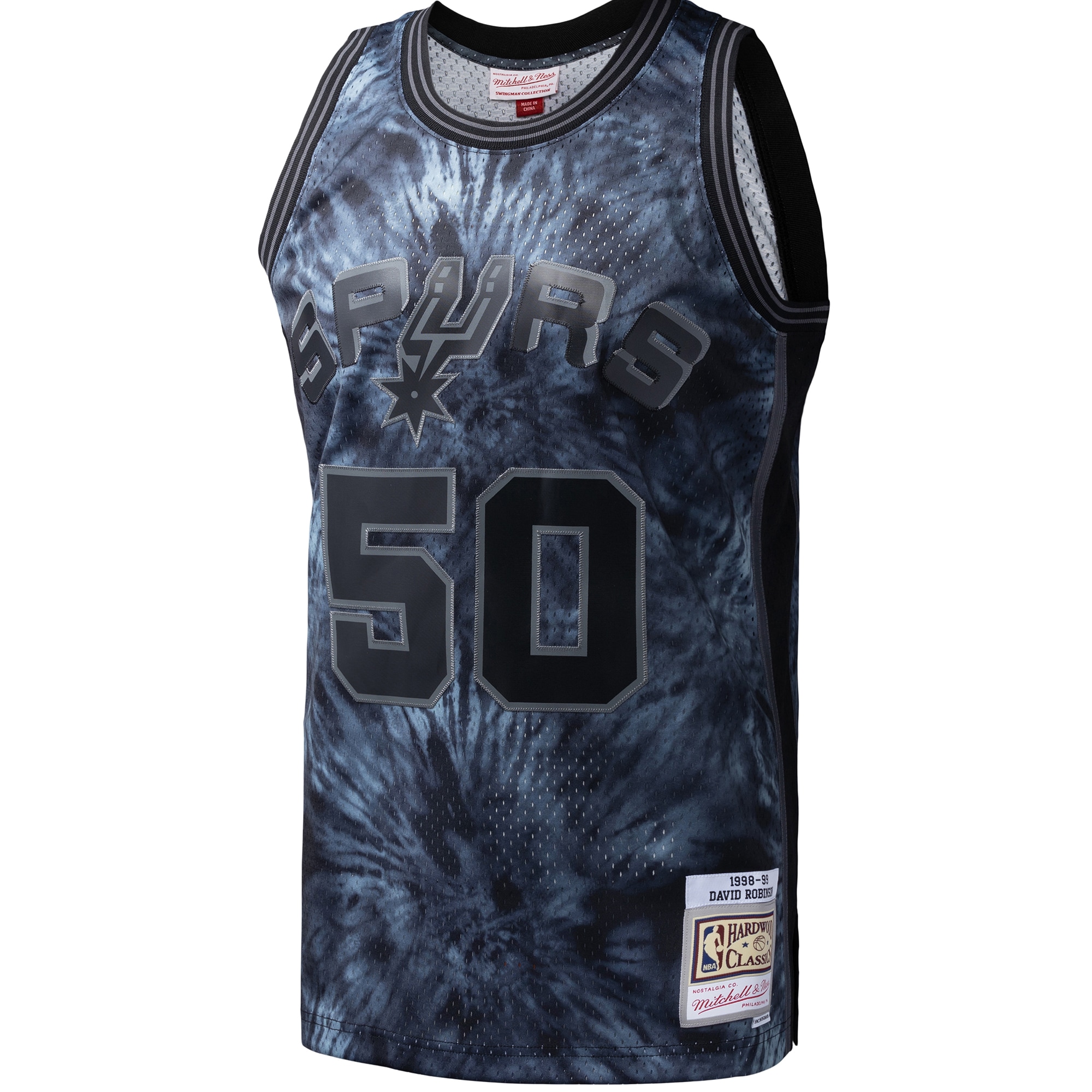 Men's San Antonio Spurs David Robinson Black Hardwood Classics 1998/99 Tie-Dye Swingman Jersey
