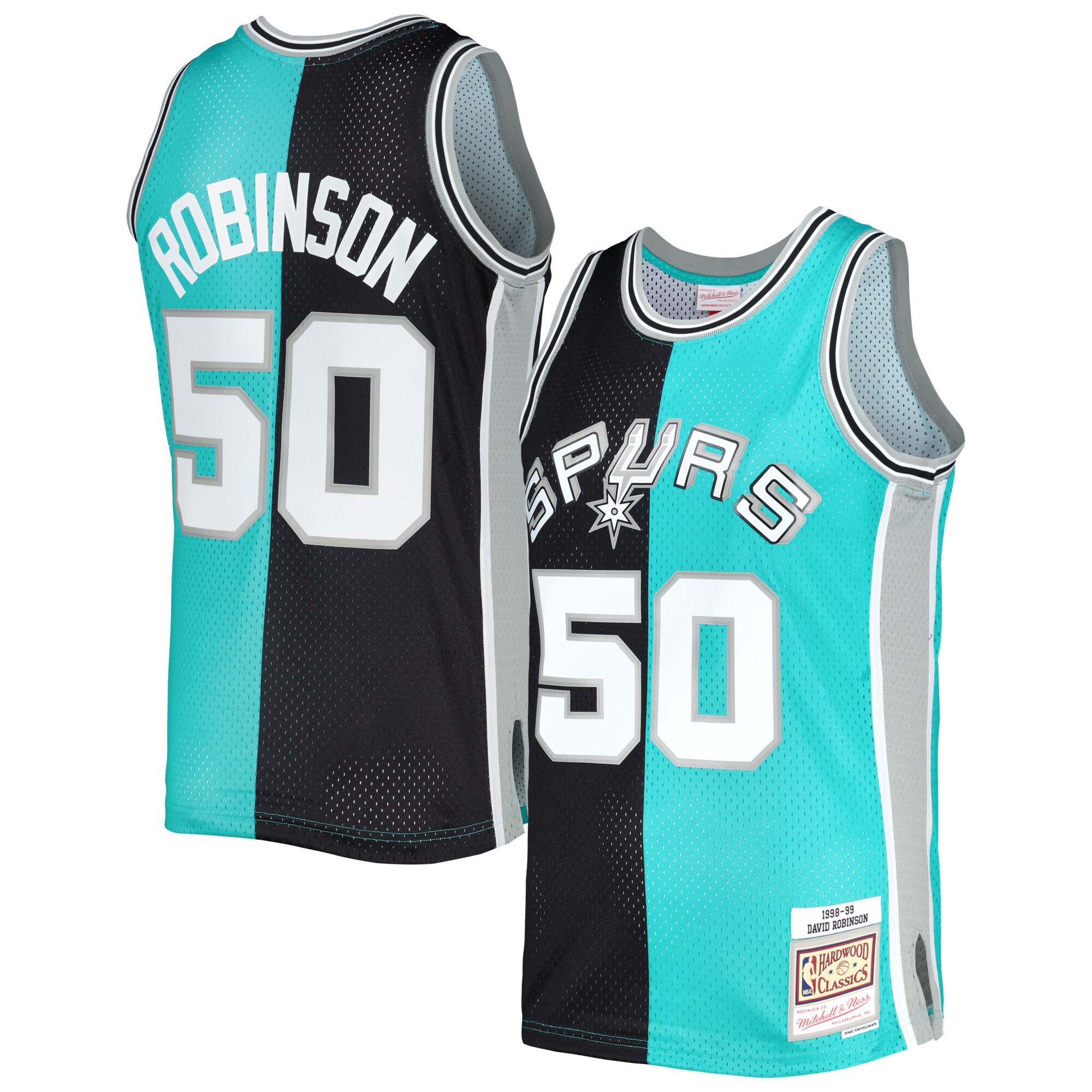 Men's San Antonio Spurs David Robinson Black/Teal Hardwood Classics 1998/99 Split Swingman Jersey