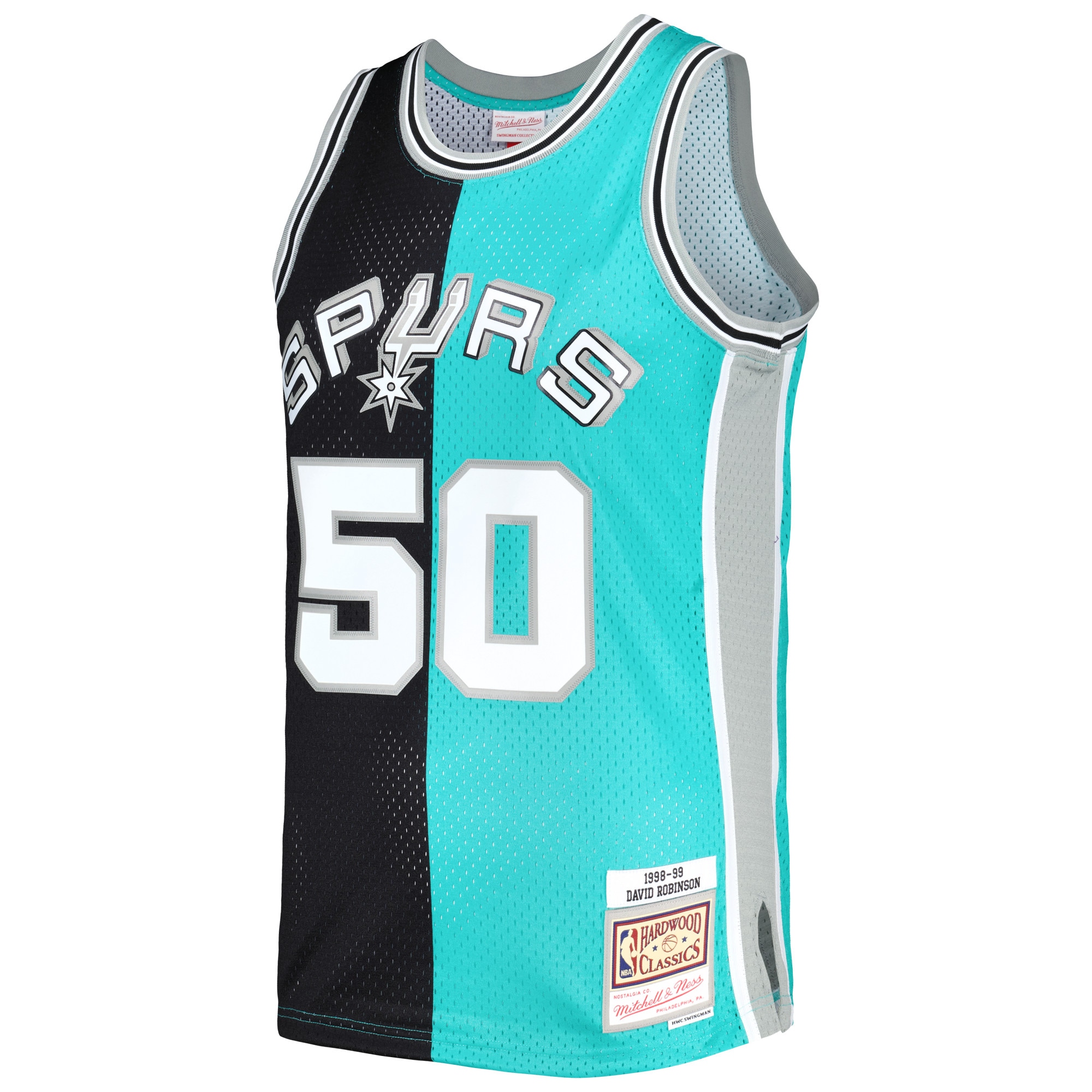 Men's San Antonio Spurs David Robinson Black/Teal Hardwood Classics 1998/99 Split Swingman Jersey