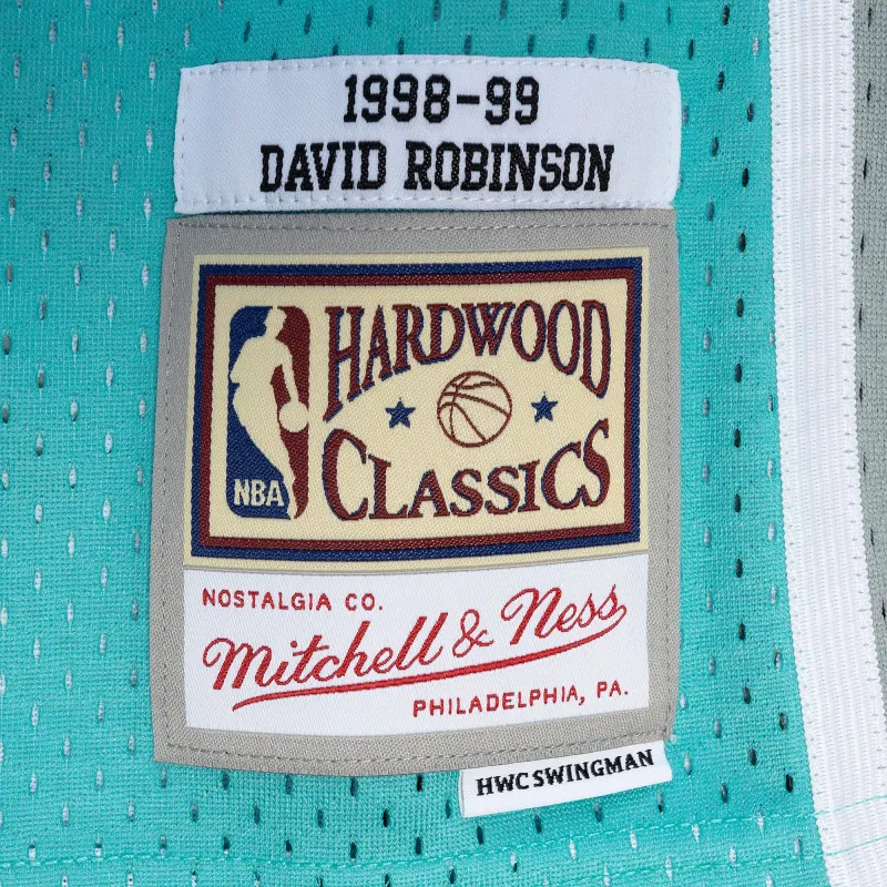 Men's San Antonio Spurs David Robinson Black/Teal Hardwood Classics 1998/99 Split Swingman Jersey