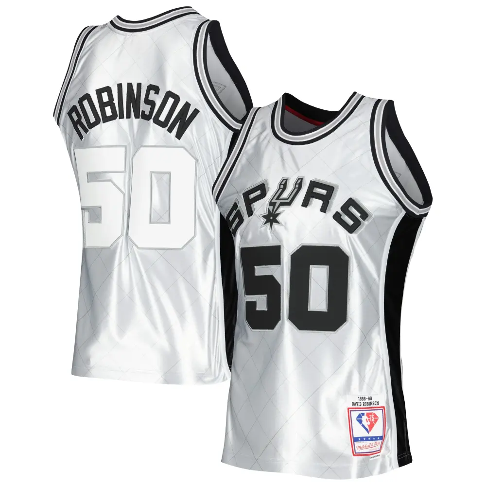 Men's San Antonio Spurs David Robinson Platinum 1998/99 Hardwood Classics 75th Anniversary Swingman Jersey