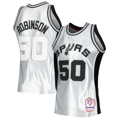 Men's San Antonio Spurs David Robinson Platinum 1998/99 Hardwood Classics 75th Anniversary Swingman Jersey 01