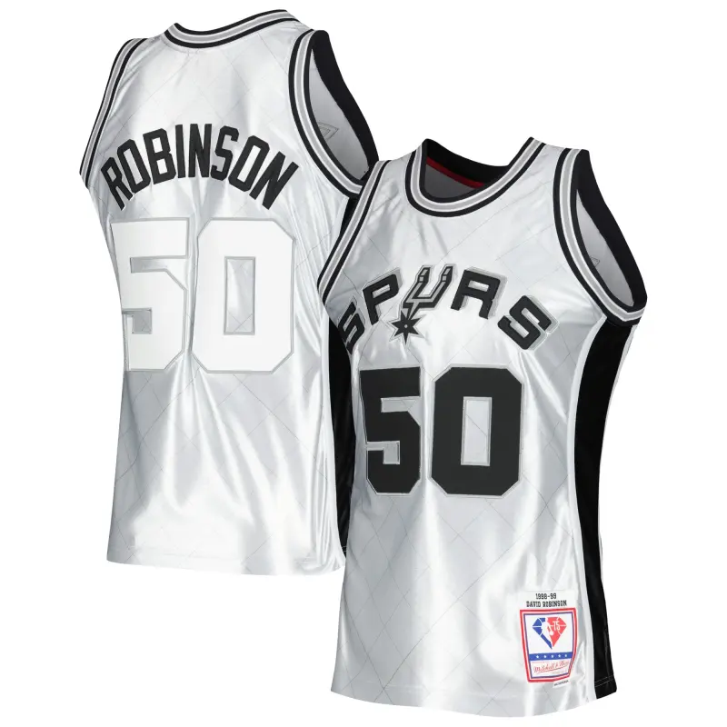 Men's San Antonio Spurs David Robinson Platinum 1998/99 Hardwood Classics 75th Anniversary Swingman Jersey