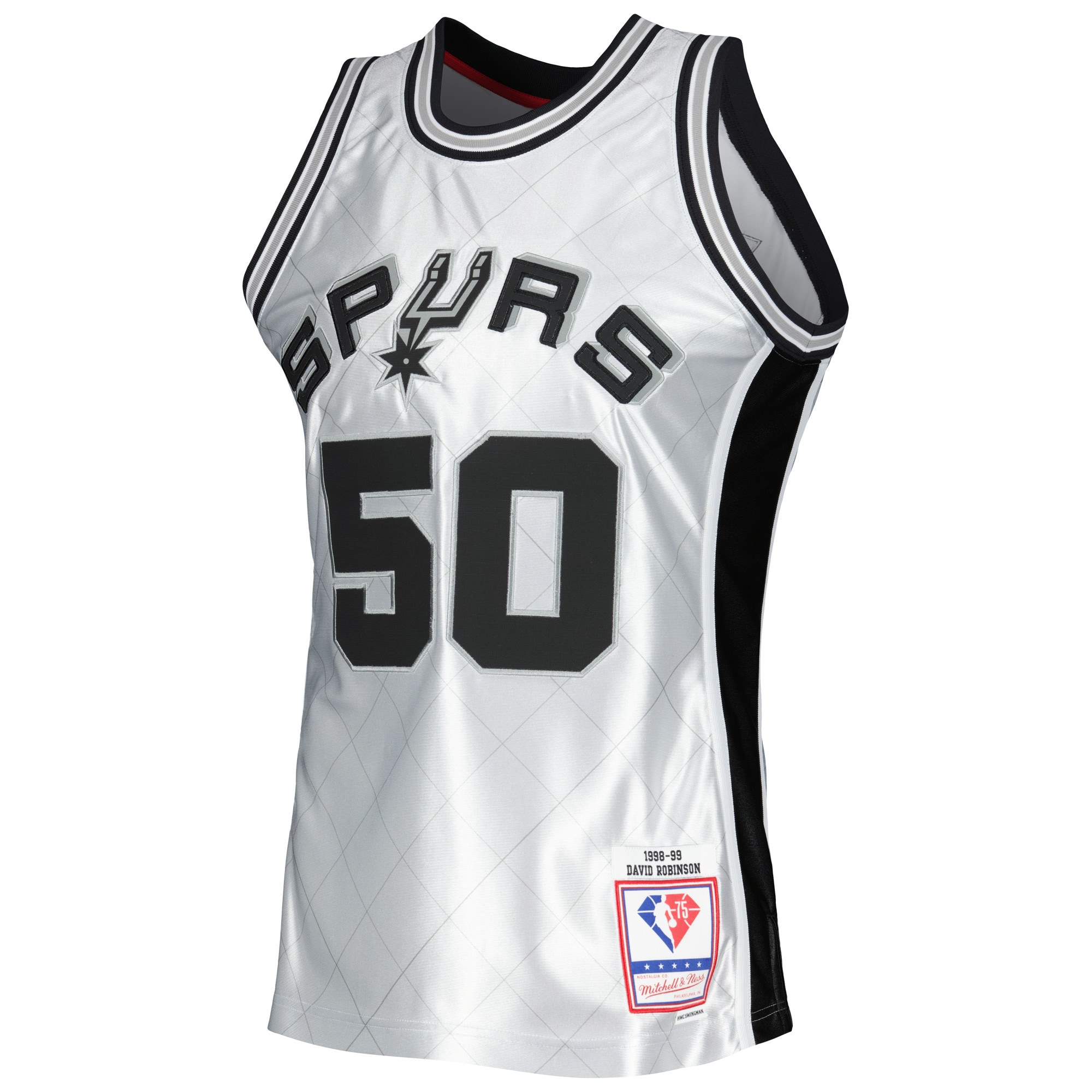 Men's San Antonio Spurs David Robinson Platinum 1998/99 Hardwood Classics 75th Anniversary Swingman Jersey
