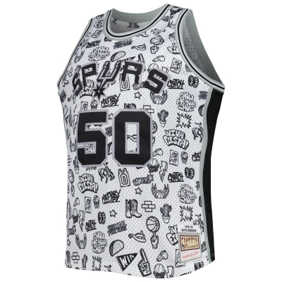 Men's San Antonio Spurs David Robinson White 1998/99 Hardwood Classics Doodle Swingman Jersey 02