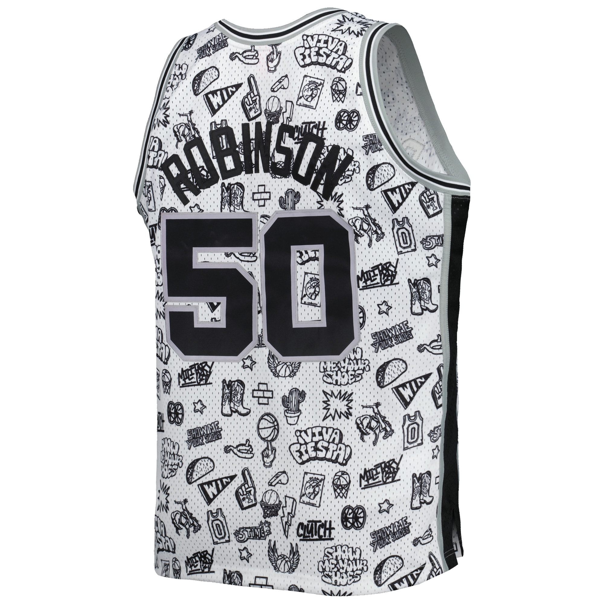 Men's San Antonio Spurs David Robinson White 1998/99 Hardwood Classics Doodle Swingman Jersey