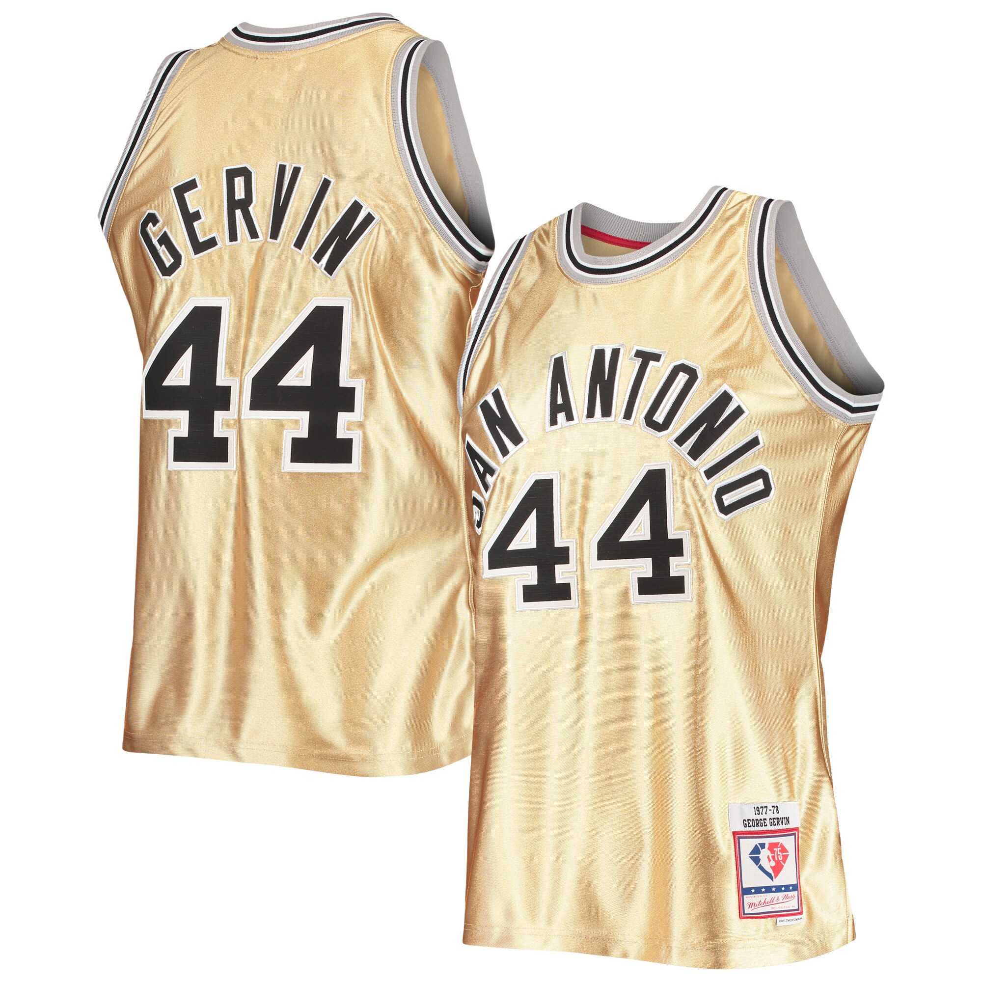 Men's San Antonio Spurs George Gervin Gold 75th Anniversary 1977/78 Hardwood Classics Swingman Jersey