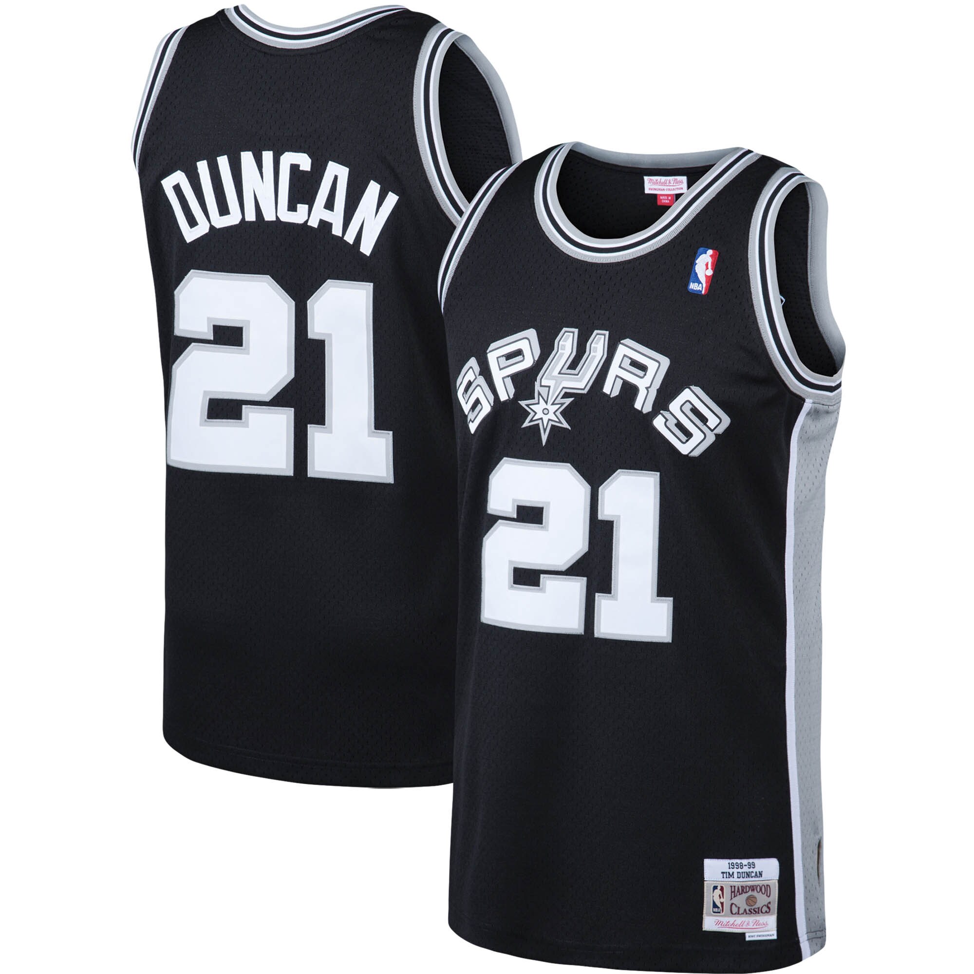 Men's San Antonio Spurs Tim Duncan Black 1998/99 Big & Tall Hardwood Classics Swingman Jersey