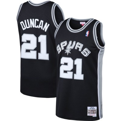 Men's San Antonio Spurs Tim Duncan Black 1998/99 Big & Tall Hardwood Classics Swingman Jersey 01