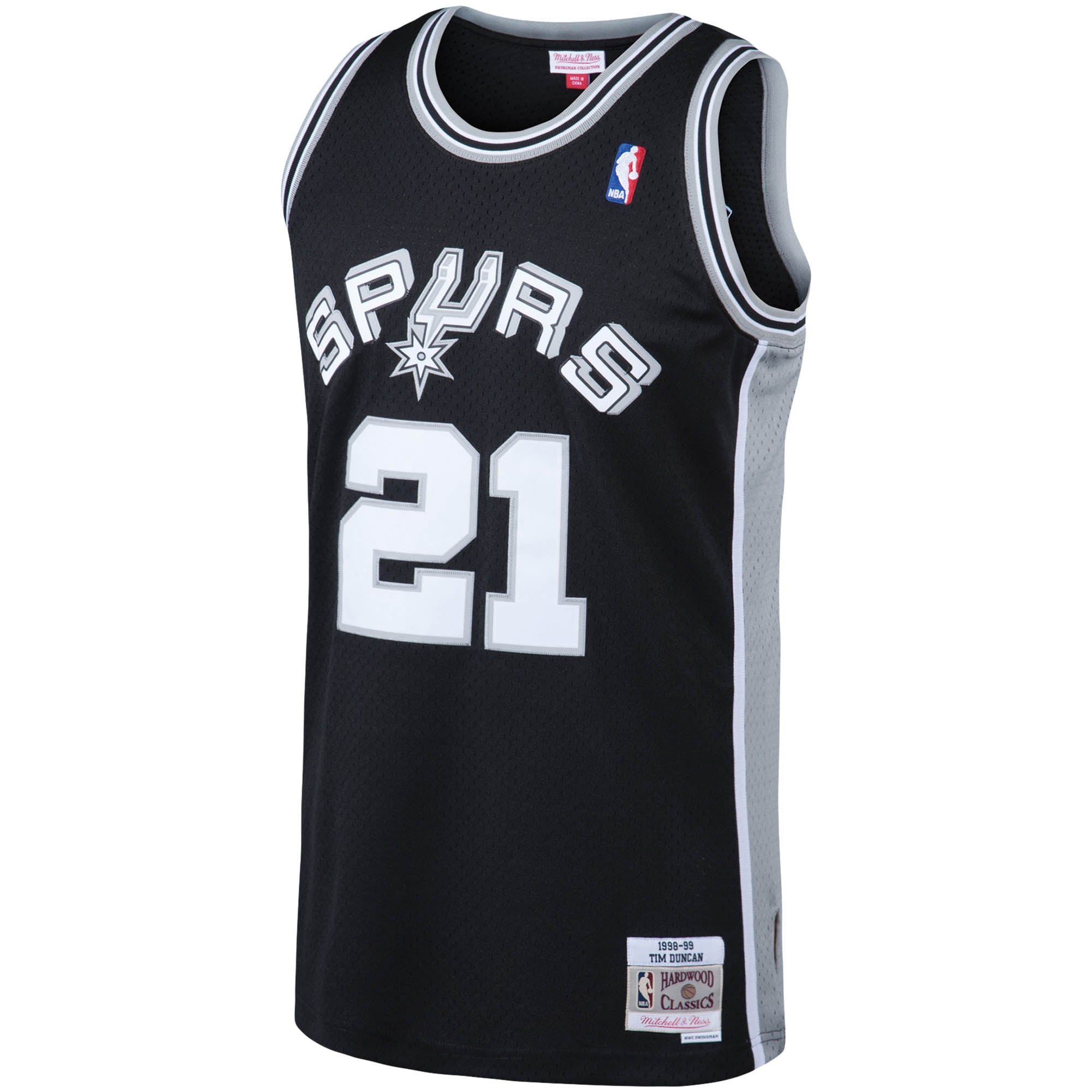 Men's San Antonio Spurs Tim Duncan Black 1998/99 Big & Tall Hardwood Classics Swingman Jersey