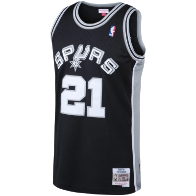 Men's San Antonio Spurs Tim Duncan Black 1998/99 Big & Tall Hardwood Classics Swingman Jersey 02