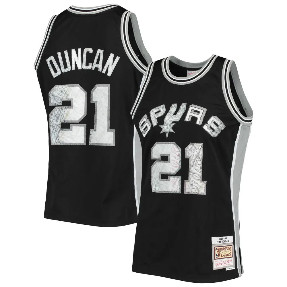 Men's San Antonio Spurs Tim Duncan Black 1998/99 Hardwood Classics NBA 75th Anniversary Diamond Swingman Jersey