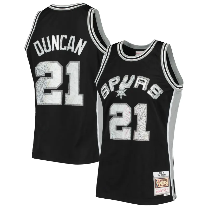 Men's San Antonio Spurs Tim Duncan Black 1998/99 Hardwood Classics NBA 75th Anniversary Diamond Swingman Jersey