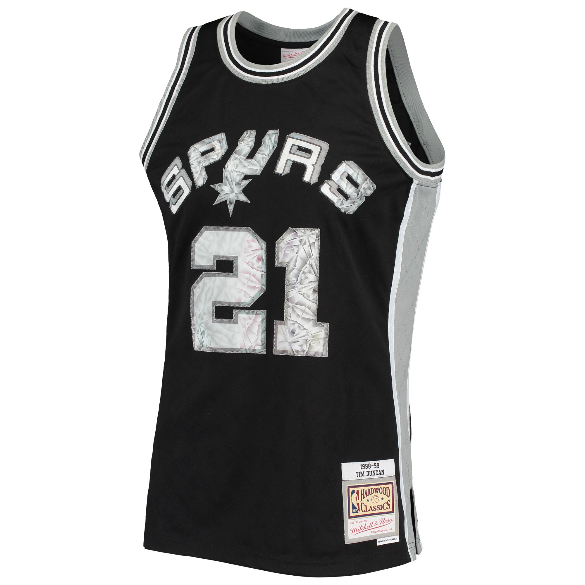 Men's San Antonio Spurs Tim Duncan Black 1998/99 Hardwood Classics NBA 75th Anniversary Diamond Swingman Jersey