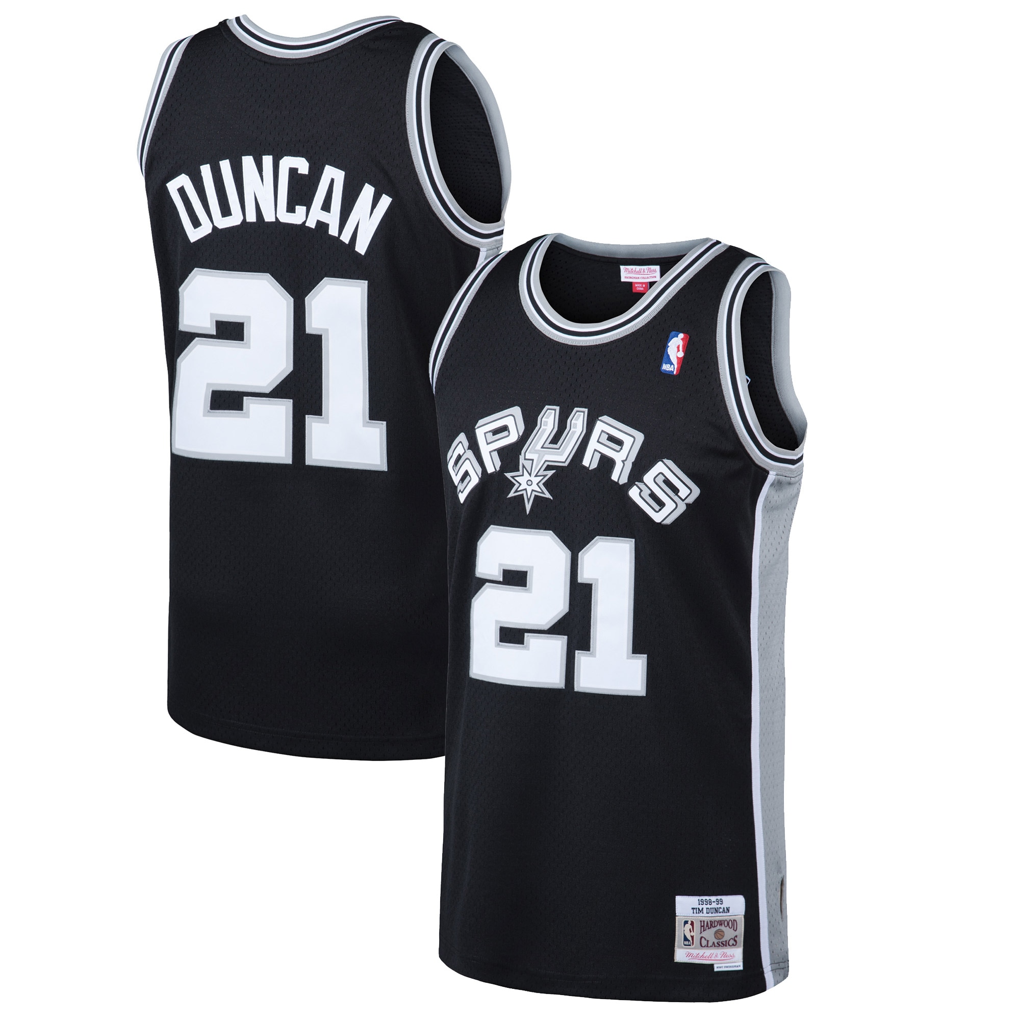 Men's San Antonio Spurs Tim Duncan Black 1998/99 Hardwood Classics Swingman Jersey