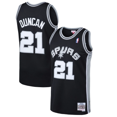 Men's San Antonio Spurs Tim Duncan Black 1998/99 Hardwood Classics Swingman Jersey 01