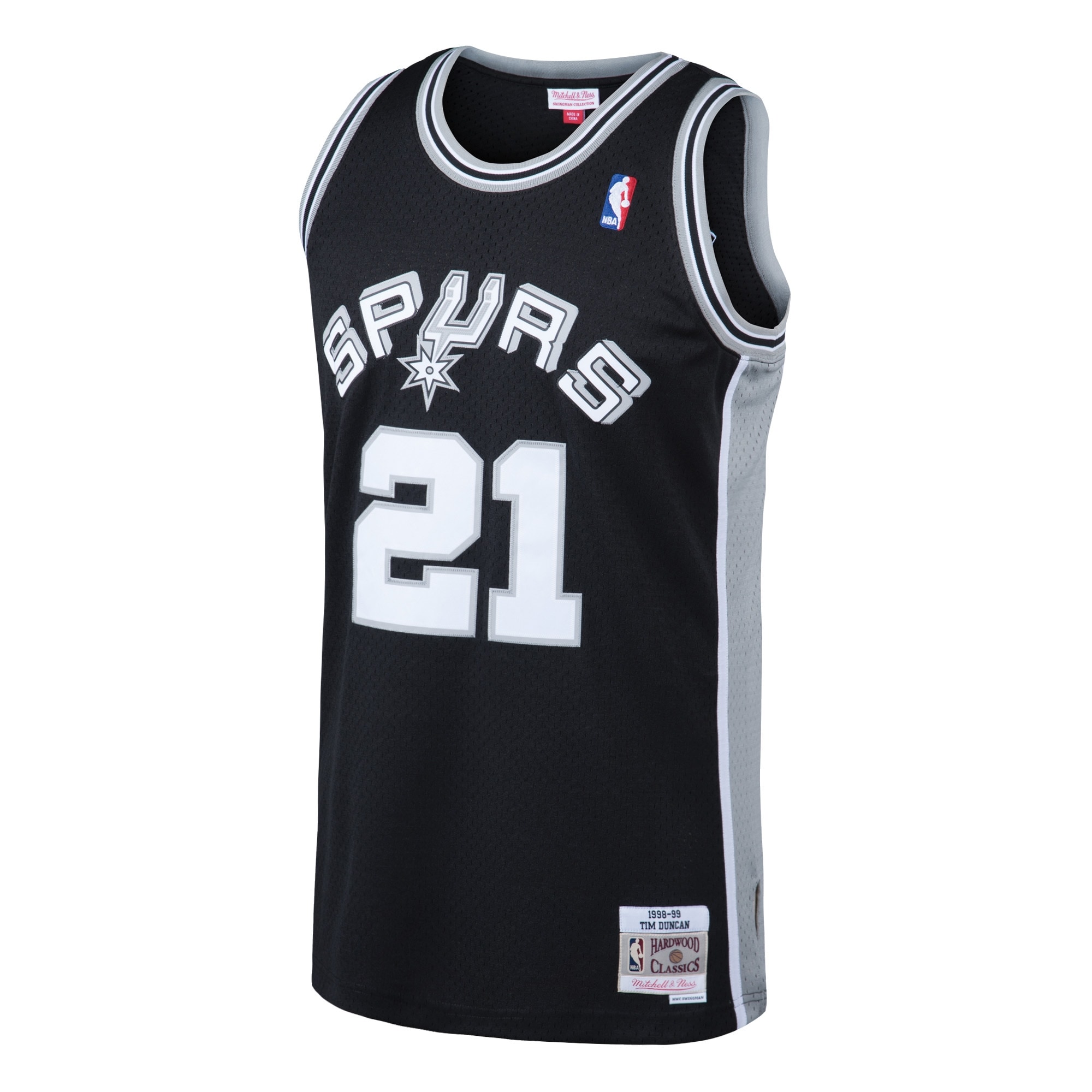 Men's San Antonio Spurs Tim Duncan Black 1998/99 Hardwood Classics Swingman Jersey