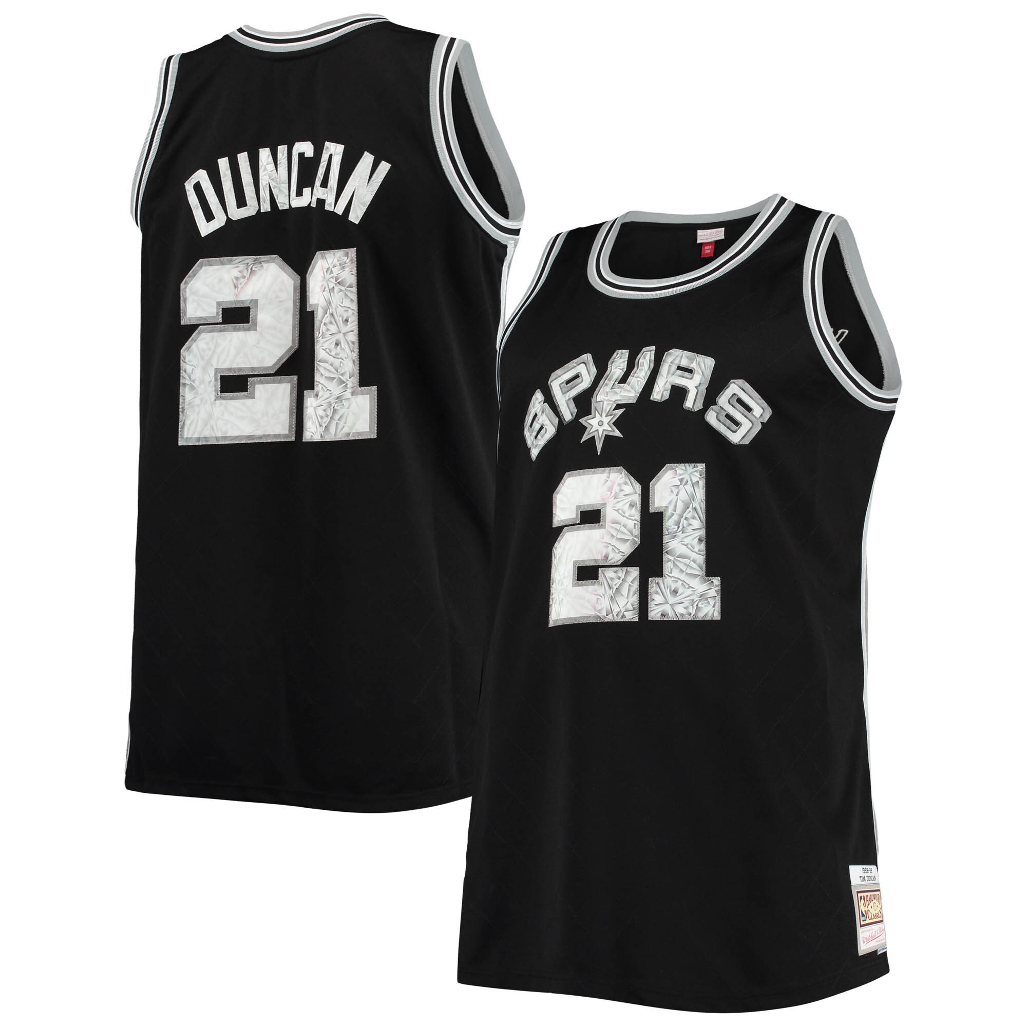 Men's San Antonio Spurs Tim Duncan Black Big & Tall 1998/99 NBA 75th Anniversary Diamond Swingman Jersey