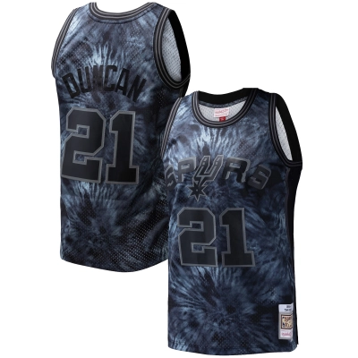 Men's San Antonio Spurs Tim Duncan Black Hardwood Classics 1998/99 Tie-Dye Swingman Jersey 01