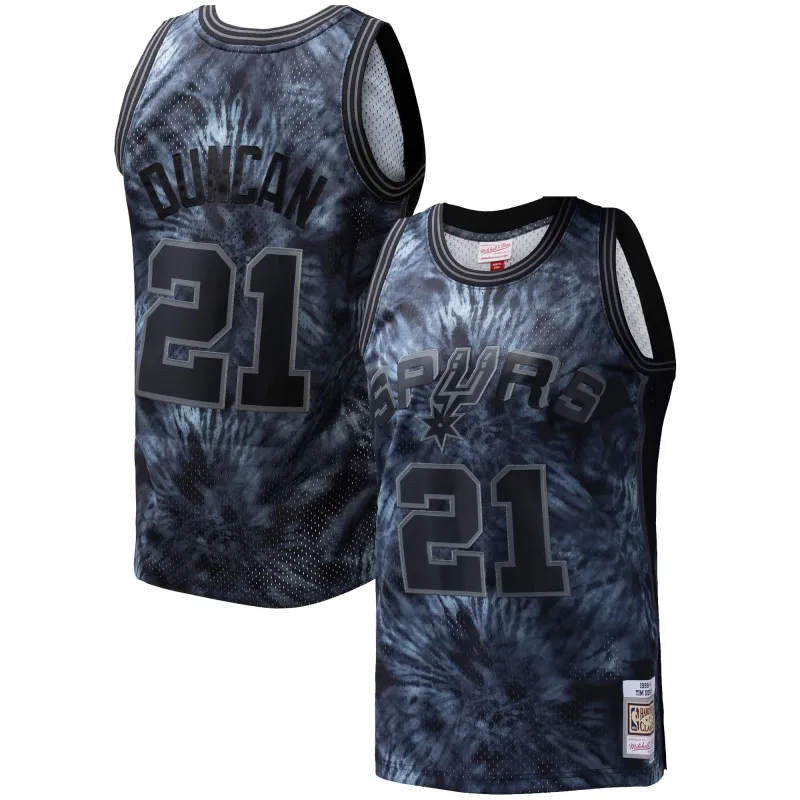 Men's San Antonio Spurs Tim Duncan Black Hardwood Classics 1998/99 Tie-Dye Swingman Jersey
