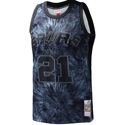 Men's San Antonio Spurs Tim Duncan Black Hardwood Classics 1998/99 Tie-Dye Swingman Jersey 02