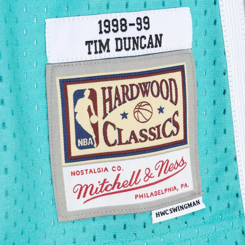 Men's San Antonio Spurs Tim Duncan Black/Teal Hardwood Classics 1998/99 Split Swingman Jersey