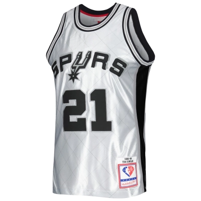 Men's San Antonio Spurs Tim Duncan Platinum 1998/99 Hardwood Classics 75th Anniversary Swingman Jersey 02