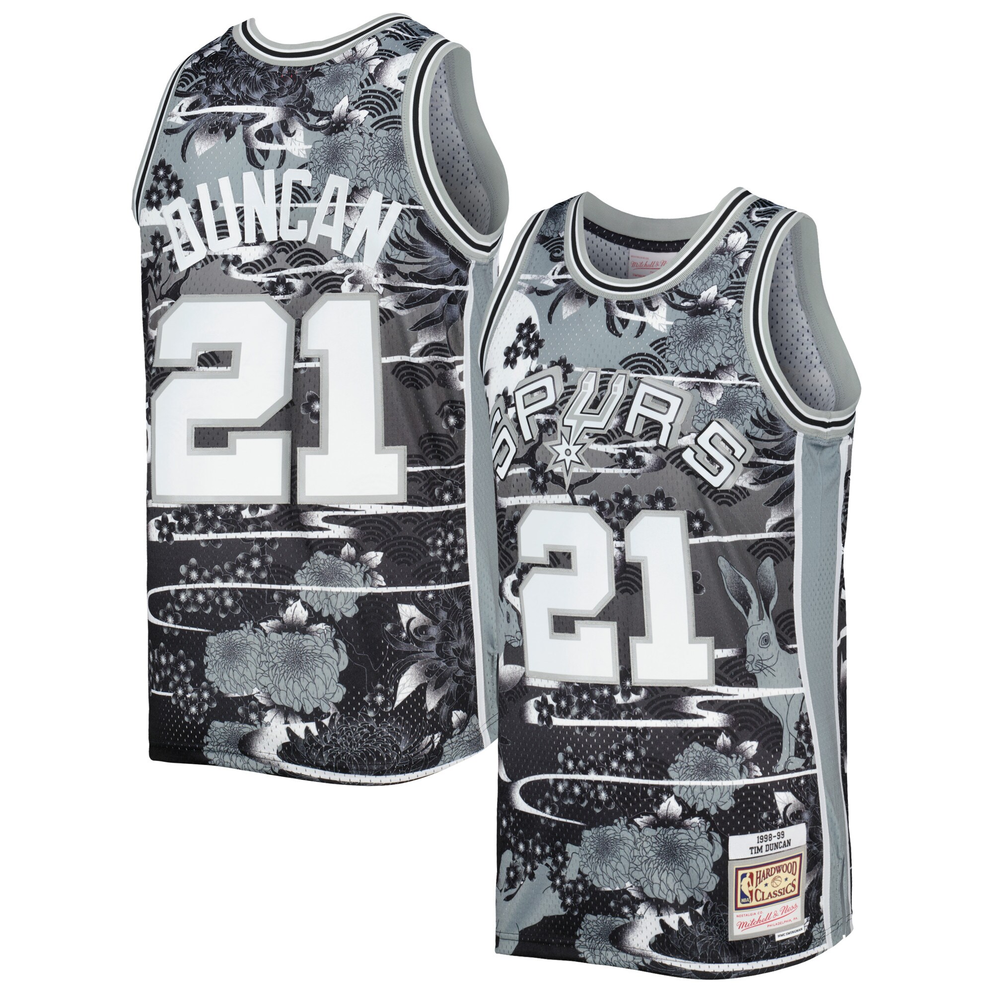 Men's San Antonio Spurs Tim Duncan Silver 1998/99 Hardwood Classics Lunar New Year Swingman Jersey