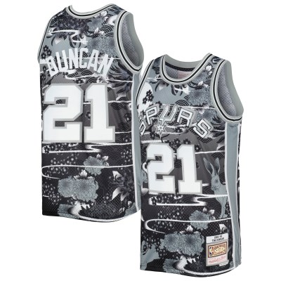 Men's San Antonio Spurs Tim Duncan Silver 1998/99 Hardwood Classics Lunar New Year Swingman Jersey 01