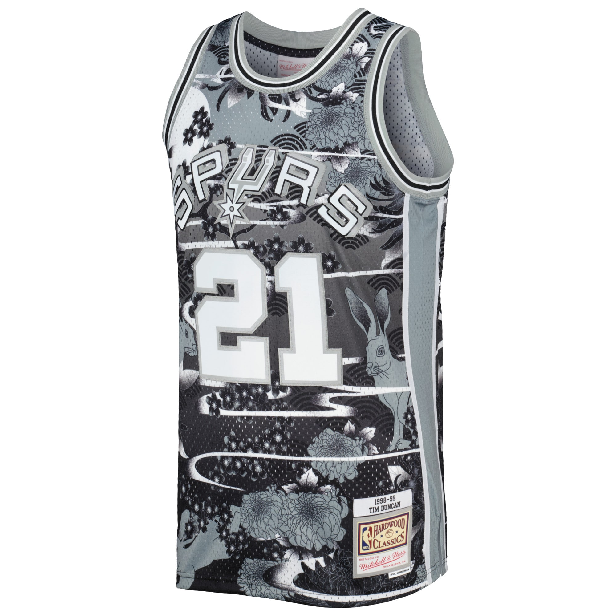 Men's San Antonio Spurs Tim Duncan Silver 1998/99 Hardwood Classics Lunar New Year Swingman Jersey