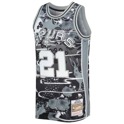 Men's San Antonio Spurs Tim Duncan Silver 1998/99 Hardwood Classics Lunar New Year Swingman Jersey 02