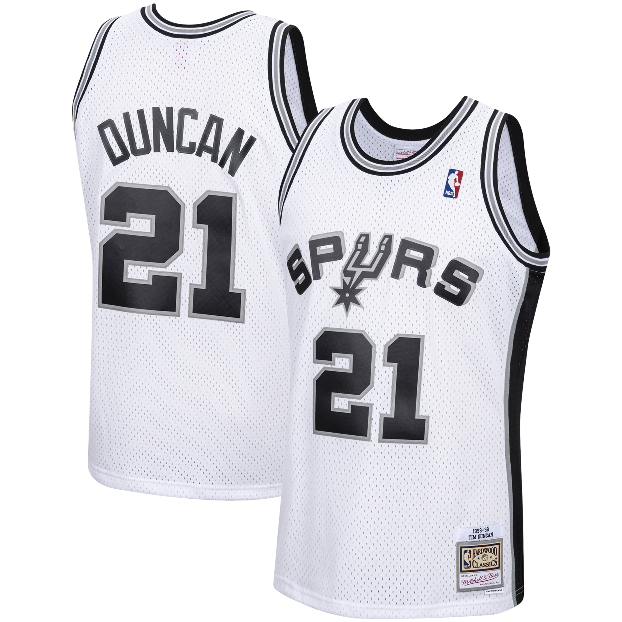 Men's San Antonio Spurs Tim Duncan White 1998/99 Hardwood Classics Swingman Jersey