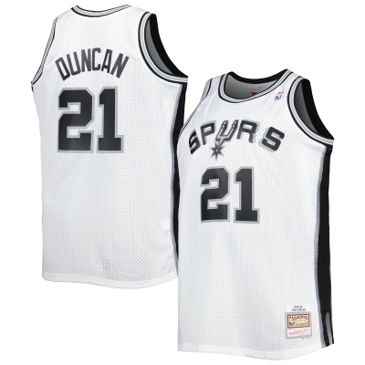 Men's San Antonio Spurs Tim Duncan White Big & Tall Hardwood Classics 1998/99 Swingman Jersey 01