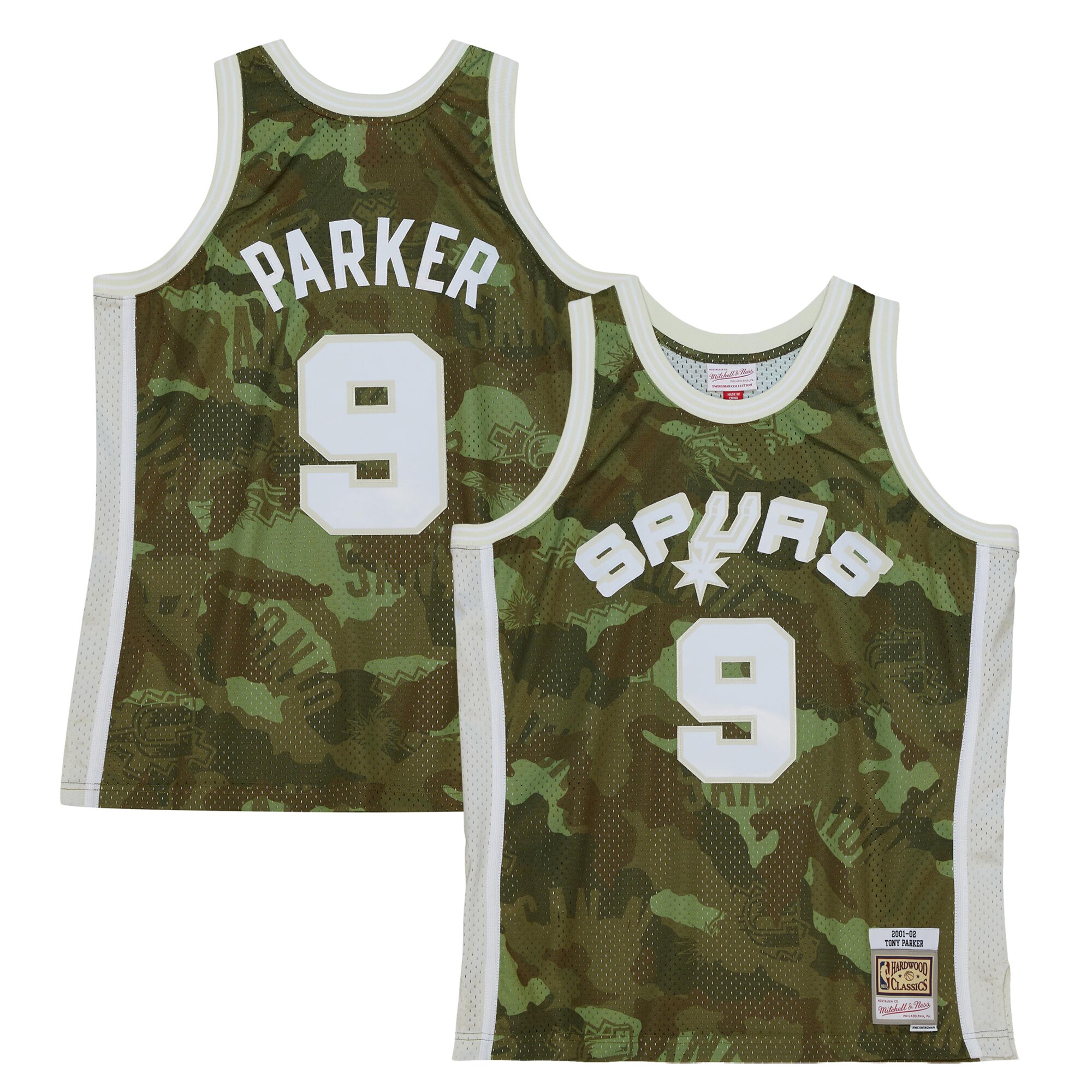 Men's San Antonio Spurs Tony Parker Camo Hardwood Classics 2000/01 Ghost Green Swingman Jersey