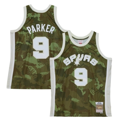 Men's San Antonio Spurs Tony Parker Camo Hardwood Classics 2000/01 Ghost Green Swingman Jersey 01